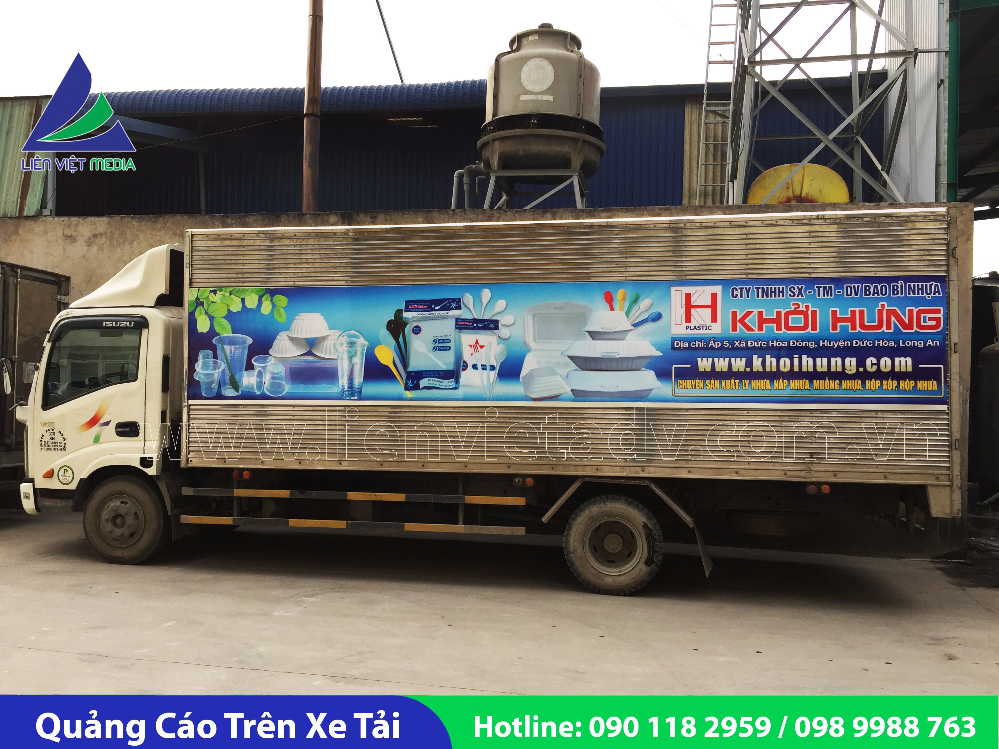 Quảng cáo xe tải có gân - Cty Bao Bì Nhựa Khởi Hưng 